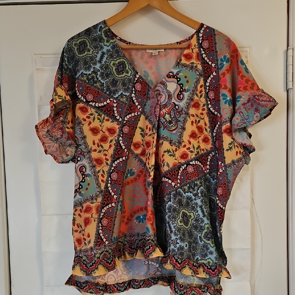 Umgee Top Blouse Medium Boho Flair Colorful